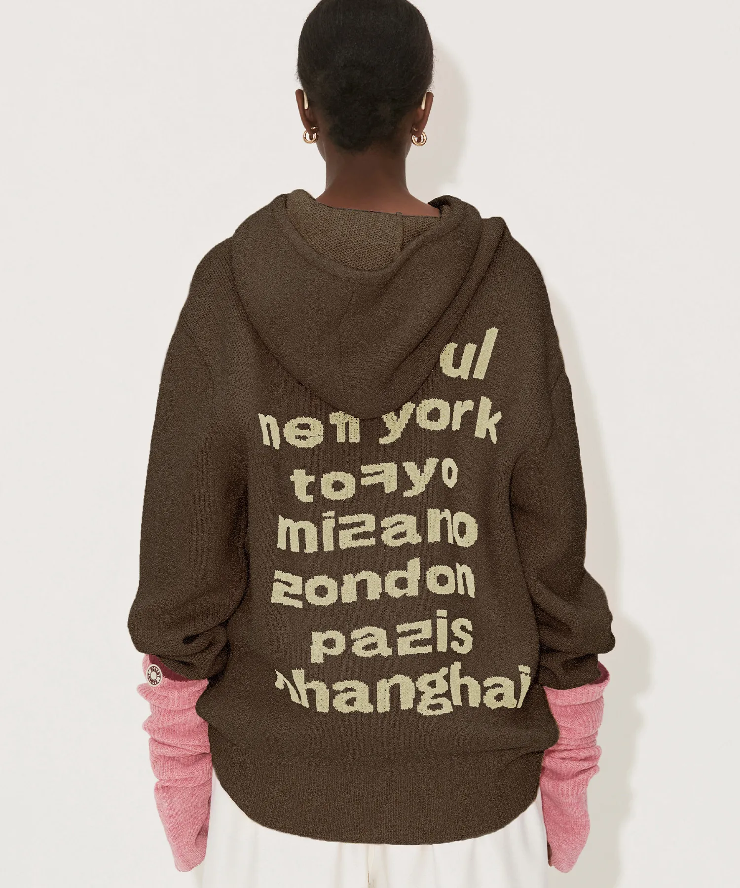 LOVE CITY KNIT HOODIE BROWN
