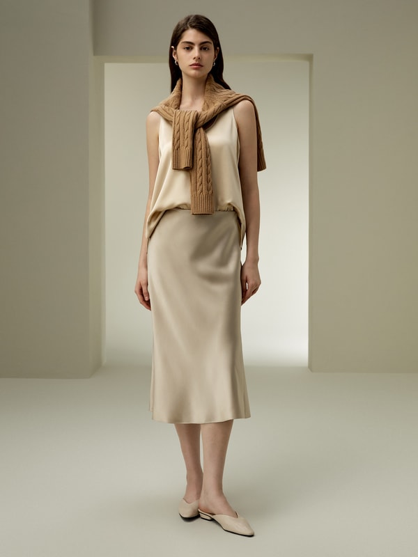 Bias-cut Silk Midi Skirt