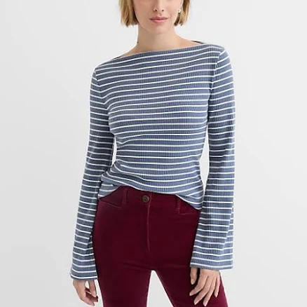 Loft Women's Petite Stripe Ribbed Boatneck Top