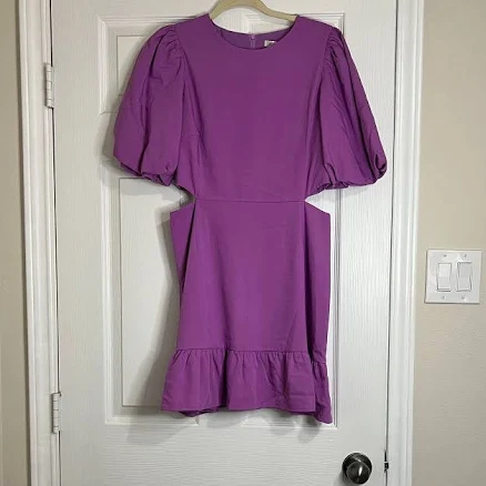 Joy Joy Purple Iker-style Puff Sleeve Cutout Mini Dress