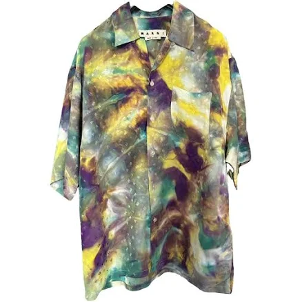 Marni Men's Viscose Jacquard Tie-Dye Print Shirt L