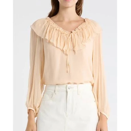 PAIGE Women's Michelina Ruffle Neck Long Sleeved Top