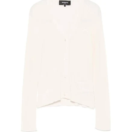 Rochas - logo-patch ribbed-knit cardigan - women - Cotton - XS - Neutrals
