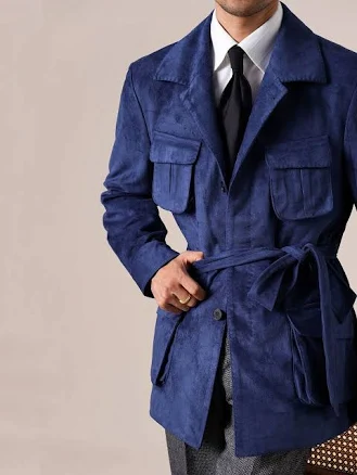 Men's Slim Fit Belted Suede Hunting Jacket