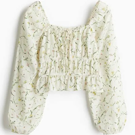 Ladies H&M White/Floral Crinkled Blouse