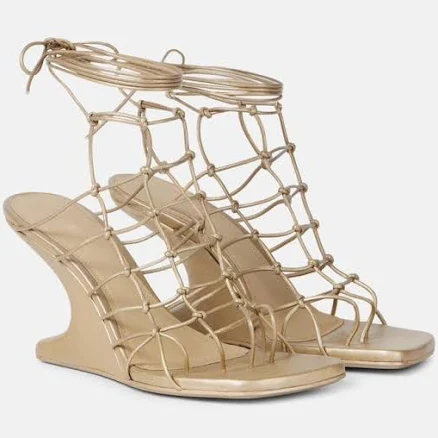 Rick Owens Women's Web Cantilever Woven Leather Wedges - Metallic - Wedge sandals - 7