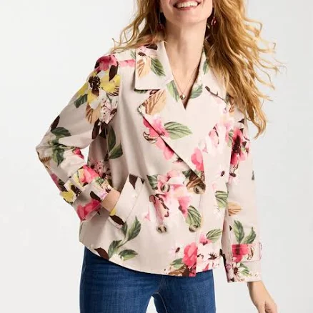 Chico's Women's Cotton-Stretch Floral Trench Coat