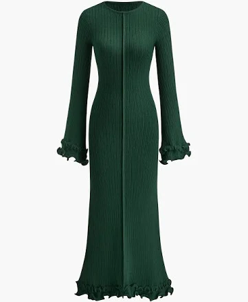 Frill Trims with Rolled Edges Sweater Dress
