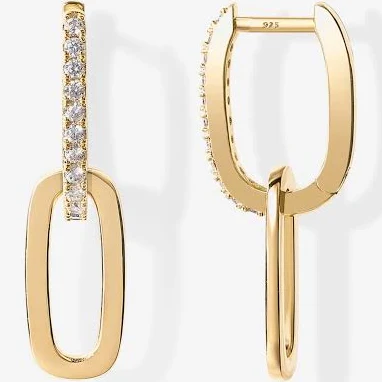 PAVOI Women's Convertible Cubic Zirconia Paperclip Link Earrings
