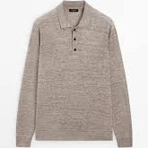 Massimo Dutti Men's Linen Polo Collar Sweater