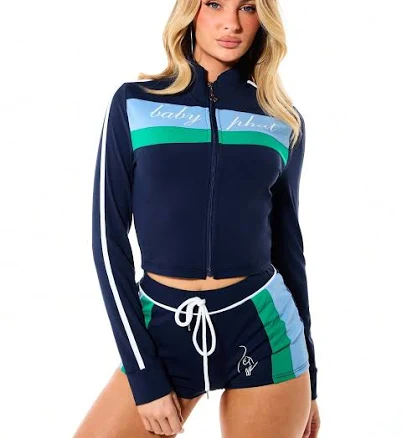 BABYPHAT Women's Color Block Track Jacket With Long Sleeves And Front Zip Closure Featuring Text Logo Design