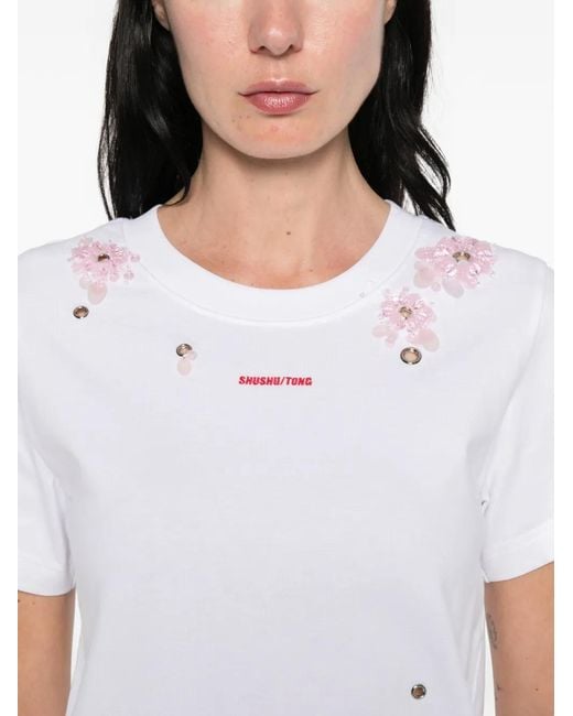Floral-appliqué T-shirt