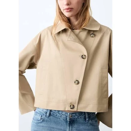MANGO Teenage Girl Asymmetric Double-Breasted Cropped Trench Coat
