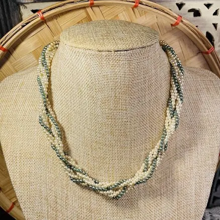 Beautiful Vintage Multi Strand Braided Seed Pearl Necklace Signed