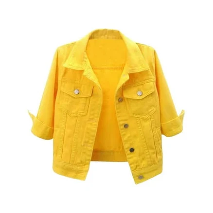 Eandarui Women's Basic Fitted Denim Jean Jackets, Oversize Vintage Washed Denim Jacket, 3/4 Sleeve Yellow M, Size: Medium