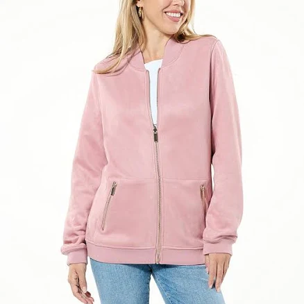 Joy Mangano Joy CleanBoss Reversible Faux Suede Bomber Jacket