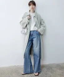 Oversized Raglan Sleeve Long Coat with Belt - PEA GREEN / M