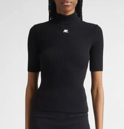 Courreges - Mockneck Rib Knit Sweater, M Black