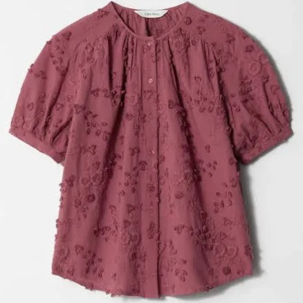 Floral Embroidered Short Sleeve Blouse In Burgundy