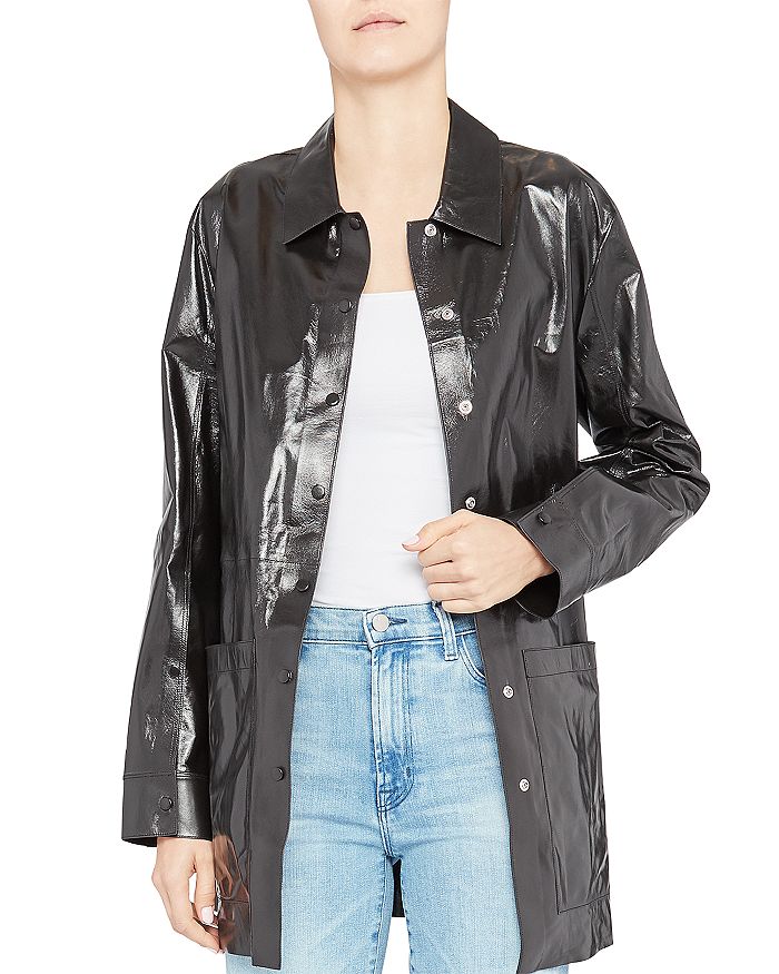Faux Leather Shirt Jacket
