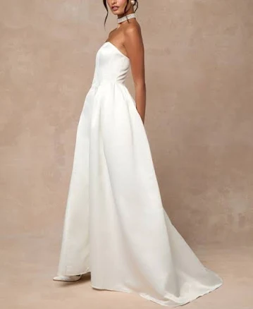 Lulus Strapless A-Line Satin Maxi Dress