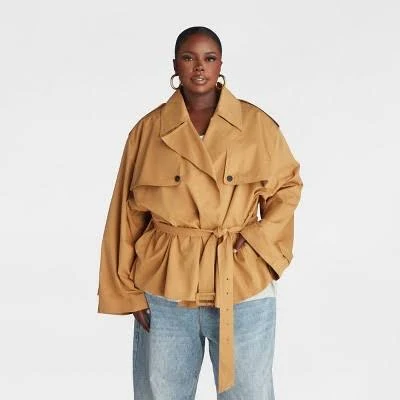 KBB by KAHLANA Women's Belted Cropped Trench Jacket