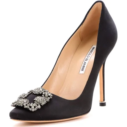 Manolo Blahnik Women's Hangisi Pumps Satin 105 Black