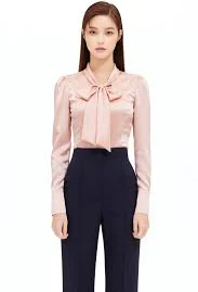 Silk Satin V Neckline Tie Blouse 0(XS)