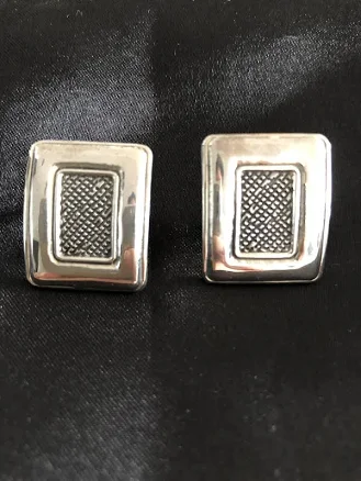 Sterling Silver Antique Rectangle Earrings 1” Long