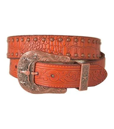 Studded Longhorn Buckle Brown Leather Belt