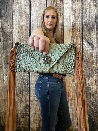 Alligator Embossed Leather Clutch