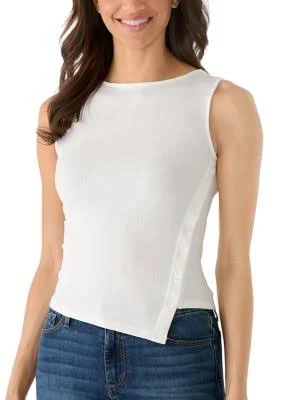 Pink Rose Women's Sleeveless Ribbed Asymmetrical Top