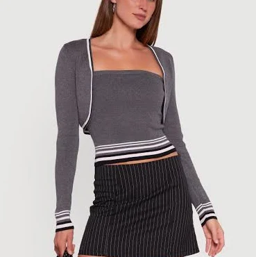 Womens Contrast Trim Bolero Cardigan and Sweater Tube Top, Heather, Size L - Rainbow Shops