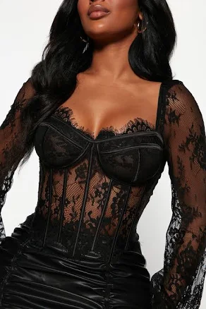 Fashion Nova Lace Trim Long Sleeve Lace