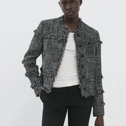 MANGO Women's Fray Trim Tweed Jacket