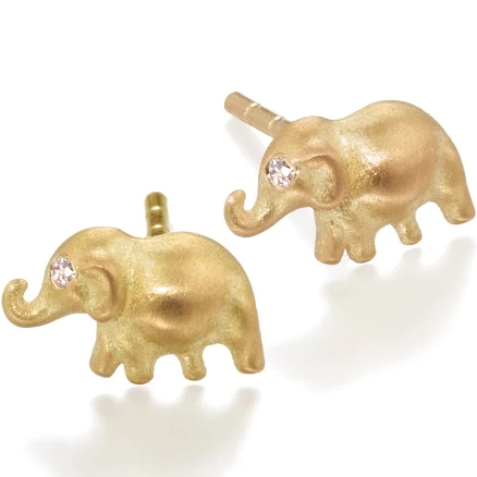 Elizabeth Moore 18k Gold Elephant Stud Earrings with Diamond