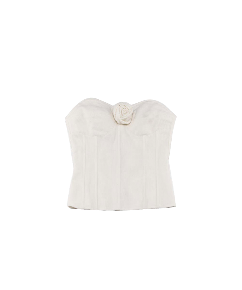 Corduroy Tube Top with Rose Corsage (Ivory)