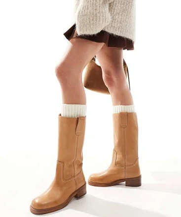 ASOS Design Cindy Leather Pull-on Boots