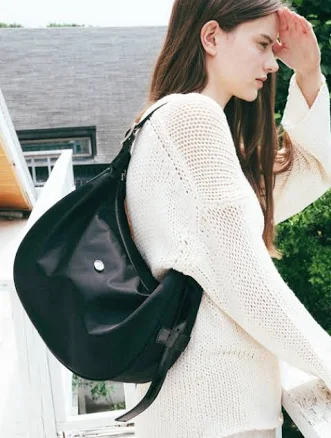 MONDE MONDE Classic Button Half-Moon Nylon Bag
