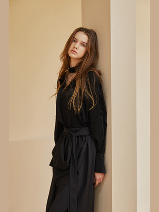 Draped Midi Skirt_Black