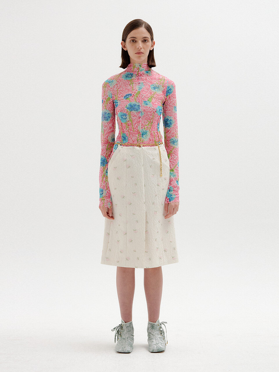 SOL Floral Print Mockneck Top (Pink Multi)