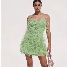 Cult Gaia Zariah Green Feather mini dress