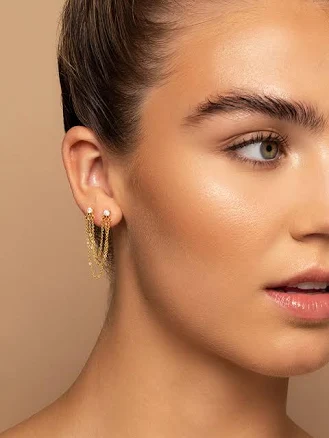 Uncommon James Triple Chain Ear Climber Earrings in Gold