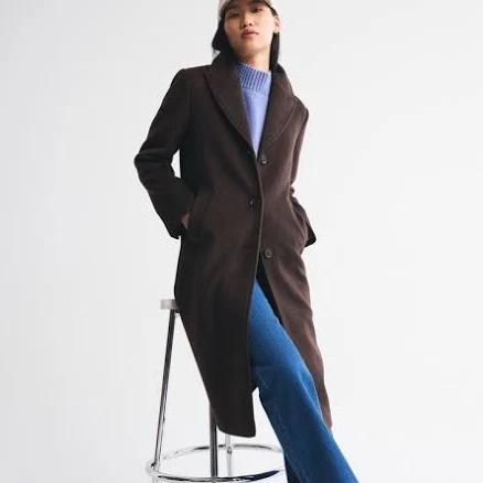 Abercrombie & Fitch Women's Wool-Blend Herringbone Topcoat