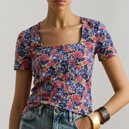Lauren Women's Ralph Lauren Floral Cotton Jersey Square-Neck Top