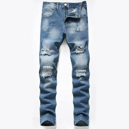 Men's Slim Denim Regular Fit Tapered Leg Distressed Destroyed Jeans