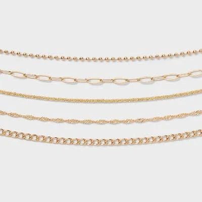 Chain Choker Necklace Set 5pc Wild Fable Gold