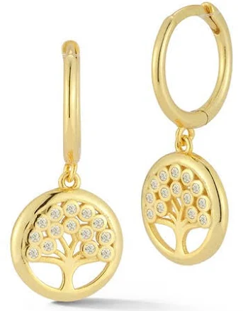 GLAZE JEWELRY Cubic Zirconia Tree of Life Drop Huggie Hoop Earrings in Gold at Nordstrom Rack