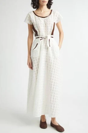KÚR Women's Belted Mixed Media Maxi Dress