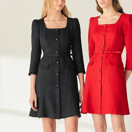BAU by Bride And You Square Neck Three-Quarter Sleeve Tweed Mini Dress